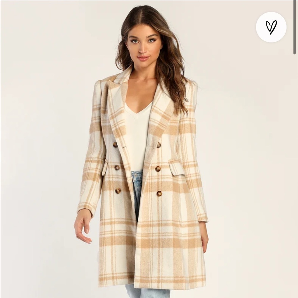 BRAND NEW Lulus Ivory Plaid Double-Breasted coat